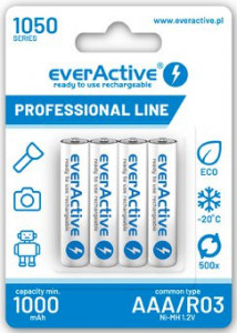 Baterii si Acumulatori, Set 4 acumulatori preincarcati R3 AAA Ni-MH, capacite 1050 mAh, everActive Professional Line - savelectro.ro