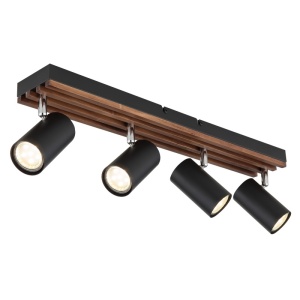 Spot aplicat Kayden 4xGU10, orientabil, IP20, negru mat+lemn maro, Globo Lighting