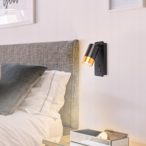 Spot orientabil Klemens, 1 bec, dulie GU10, USB 5V 2A, cu intrerupator, negru si auriu, Masterled [3]- savelectro.ro