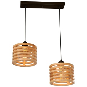 Lustre, Suspensie Corvus KL6710, 2xE27, lemn natur + negru, metal + lemn, stil vintage industrial, Klausen - savelectro.ro