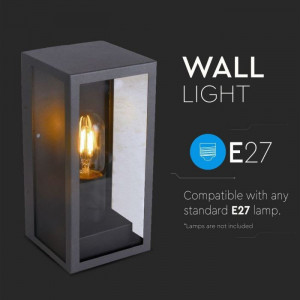 Aplica pentru exterior V-TAC, dulie E27, IP44, neagra, metal si sticla [10]- savelectro.ro
