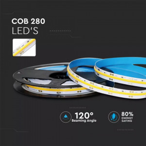 Banda led COB V-TAC, lumina calda(3000K), 10W/m, 950lm/m, 288 leduri/m, 24V, IP20 [2]- savelectro.ro