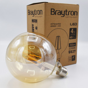 Bec led Vintage Edison 4W (40W), E27, G125, 350 lm, lumina calda (2200K), auriu, Braytron