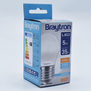 Bec led sferic 5W (35W), E27, G45, 400lm, lumina rece (6500K), opal, Braytron