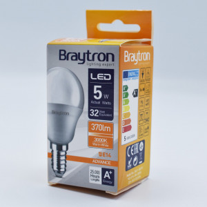 Bec led sferic 5W (32W), E14, P45, 370lm, lumina calda (3000K), opal, Braytron