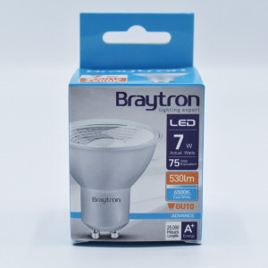 Bec led GU10 7W(75W), 530lm, 38 grade, lumina rece(6500K), clar, Braytron