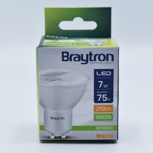 Bec led GU10 7W (75W), 290lm, 38 grade, lumina verde, semitransparent, Braytron