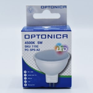 Bec led MR16 5W (35W), 400 lm, 110 grade, lumina neutra (4500K), opal, Optonica