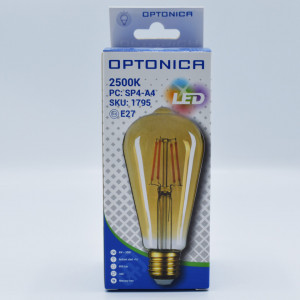 Bec led decorativ 4W (35W) filament, E27, 400lm, 2500K lumina calda, clar, Optonica