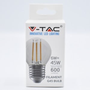 Bec led Vintage filament 6W (45W), E27, G45, 600 lm, lumina neutra (4000K), V-TAC