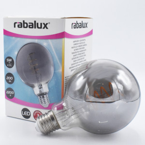 Bec Vintage LED Filament Rasucit 5W (21W), E27, G95, 200 lm, lumina calda (2200K), fumuriu, Rabalux