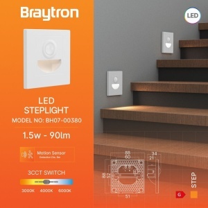 Corp LED incastrat pentru trepte 1.5W, senzor miscare, lumina calda/neutra/rece, IP20, Braytron [3]- savelectro.ro