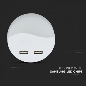 Lampa de veghe rotunda cu senzor si USB, chip Samsung, 0.45W, lumina neutra(4000K), 2A, V-TAC [6]- savelectro.ro