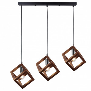 Lustra Rhombus, 3 becuri, dulie E27, neagra, maro, metal, lemn, Klausen [2]- savelectro.ro