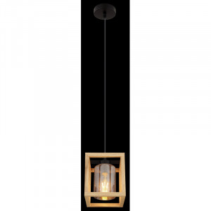 Pendul metal negru mat, MDF maro închis, sticlă fumuriu, sticlă cu bule de aer, 1 bec, dulie E27, 15497H, Globo [6]- savelectro.ro