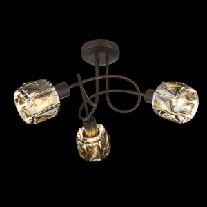 Plafoniera bronz, crom, cristale de sticla fumurie, 3 becuri, dulie E14, 54357-3, Globo [2]- savelectro.ro