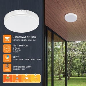 Plafoniera LED cu senzor si kit de emergenta, 20W, 2000lm, IP54, 280mm, lumina calda/neutra/rece, alba, Braytron [6]- savelectro.ro