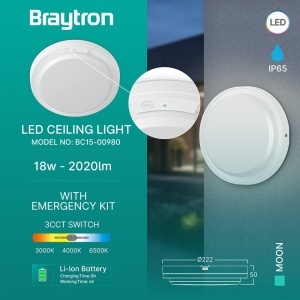 Plafoniera LED exterior cu kit de emergenta 18W, lumina calda/neutra/rece, IP65, Braytron [3]- savelectro.ro