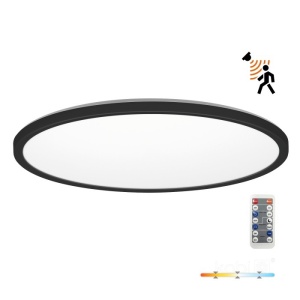Plafoniera LED Nivera rotunda cu senzor de miscare si lumina 32W, 3040lm, IP54, lumina calda/neutra/rece, neagra, Kobi