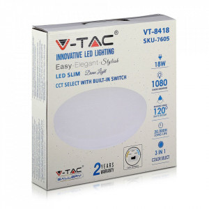 Plafoniera LED VT-7605, 18W, 1080lm, lumina calda, neutra, rece, alba, IP20, V-TAC [4]- savelectro.ro