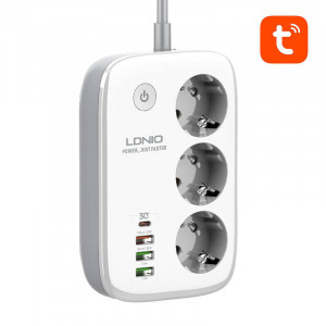 Prelungitor Smart, 2 metri, compatibil Tuya, 3 prize + 4 USB, incarcare 30W, LDNIO [5]- savelectro.ro