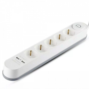 Prelungitor V-TAC ,2 USB 5V 3.4A, cablu 3x1.5mm, 5 prize, 3m, alb [1]- savelectro.ro