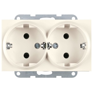 Prize si intrerupatoare Panasonic, Priza dubla cu impamantare 16A, IP20, Bej, Panasonic Karre Plus 55 - savelectro.ro