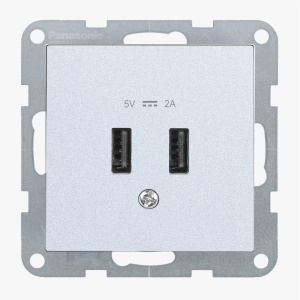 Prize si intrerupatoare, Priza dubla USB A 5V 2A, IP20, Argintiu, Panasonic Karre Plus 55 - savelectro.ro
