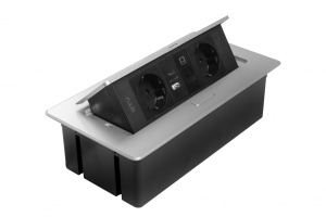 Prize incorporabile blat, Priza incastrabila dreptunghiulara MULTISOFT, 2x Schuko, USB A+C, RJ45,1.5 m, aluminiu, GTV - savelectro.ro