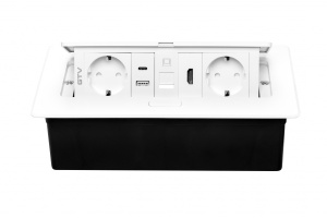 Priza incastrabila dreptunghiulara MULTISOFT, 2x Schuko, USB A+C, RJ45, HDMI,1.5 m, alba, GTV [3]- savelectro.ro