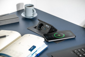 Priza incorporabila dreptunghiulara, 1 priza schuko, 2 USB A, cablu 1.5 m, neagra, incarcare wireless, GTV [5]- savelectro.ro