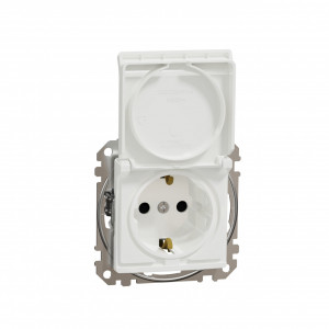 Prize si intrerupatoare, Priza simpla cu impamantare, cu capac, 16A, IP20, Alb Schneider Sedna Design - savelectro.ro