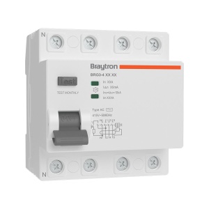 Siguranta cu protectie diferentiala RCCB, 4P, 40A, 30mA, tip AC, 10kA, Braytron [1]- savelectro.ro
