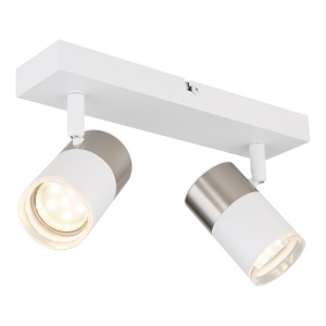 Spot aplicat Brisbon 2xGU10, orientabil, IP20, alb+nichel mat, Globo Lighting