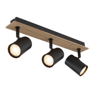 Spoturi, Spot aplicat Linca, 3xGU10, IP20, negru mat+lemn, Globo Lighting - savelectro.ro
