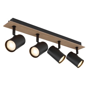 Spoturi, Spot aplicat Linca, 4xGU10, IP20, negru mat+lemn, Globo Lighting - savelectro.ro