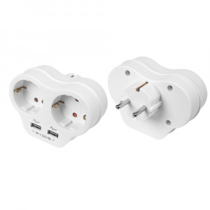 Prize si stechere, Stecher dublu cu impamantare, 2 porturi USB 1.1A, Viko - savelectro.ro