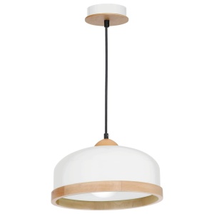 Lustre, Suspensie Studio KL6814, 1xE27, alb + lemn deschis, metal + lemn, stil scandinav, Klausen - savelectro.ro