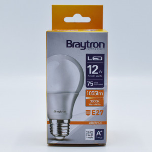 Bec led 12W (75W), E27, A60, 1055lm, lumina calda (3000K), opal, Braytron