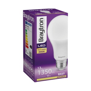 Bec led 13W(90W) Braytron, A65, E27, 1350lm, lumina calda(3000K), clasa energetica F [4]- savelectro.ro