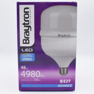 Bec led 48W (250W), E27, T140, 4980 lm, lumina rece (6500K), opal, Braytron