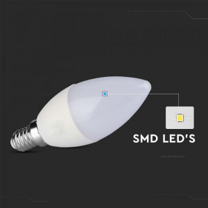 Bec LED 5.5W (40W) V-TAC, E14, lumina calda (3000K), dimabil, forma lumanare, clasa energetica F [6]- savelectro.ro