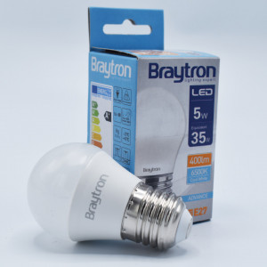 Bec led sferic 5W (35W), E27, G45, 400lm, lumina rece (6500K), opal, Braytron
