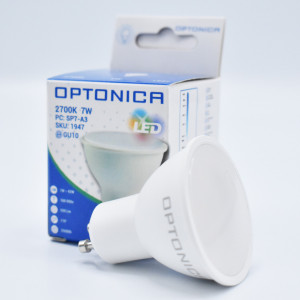 Bec LED dimabil GU10 7W (42W), 500 lm, 110 grade, lumina calda (2700K), opal, Optonica