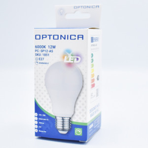 Becuri LED E27, Bec LED dimabil Optonica, 12W(75W), E27, A60, 1055 lm, lumina rece (6000K), clasa energetica F - savelectro.ro