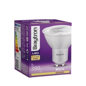 Bec led GU10 5W (50W) Braytron, 38 grade, 380 lm, lumina calda (2700K), clasa energetica F