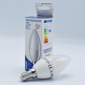Bec led lumanare 6W (32W), E14, 480lm, dimabil, lumina calda (2700K), opal, Optonica