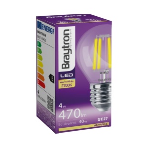 Bec led sferic Vintage filament 4W (40W), E27, G45, 470lm, lumina calda (2700K), clar, Braytron [3]- savelectro.ro