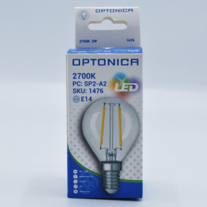 Bec led sferic Vintage filament 2W (17W), E14, G45, 250lm, lumina calda (2700K), clar, Optonica