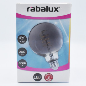 Bec Vintage LED Filament Rasucit 5W (21W), E27, G95, 200 lm, lumina calda (2200K), fumuriu, Rabalux